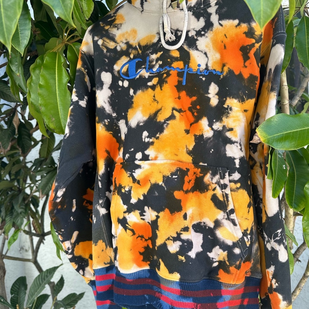 Champion Black and Orange Tie-Dye Sweater